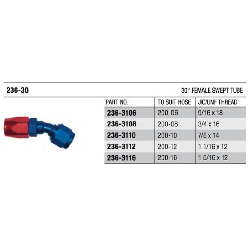 200 Series 30° Swept Cutter Fitting